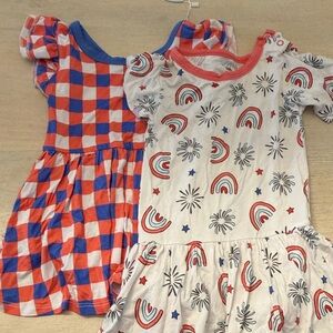 Girls' Red & Blue Check and Rainbow Print bodysuit  Dress Set